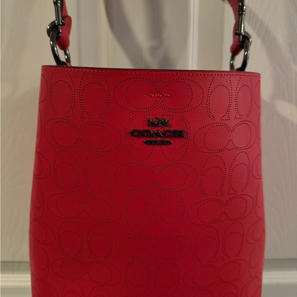 Coach Red Perforated Signature Leather Shoulder Bag- NWOT